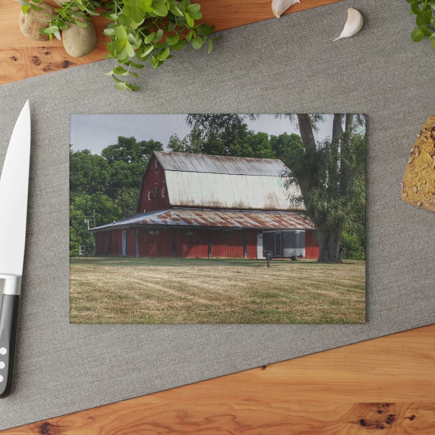 U R There Photography West Hurd Road Red Rustic Farmhouse Tempered-Glass Cutting Board