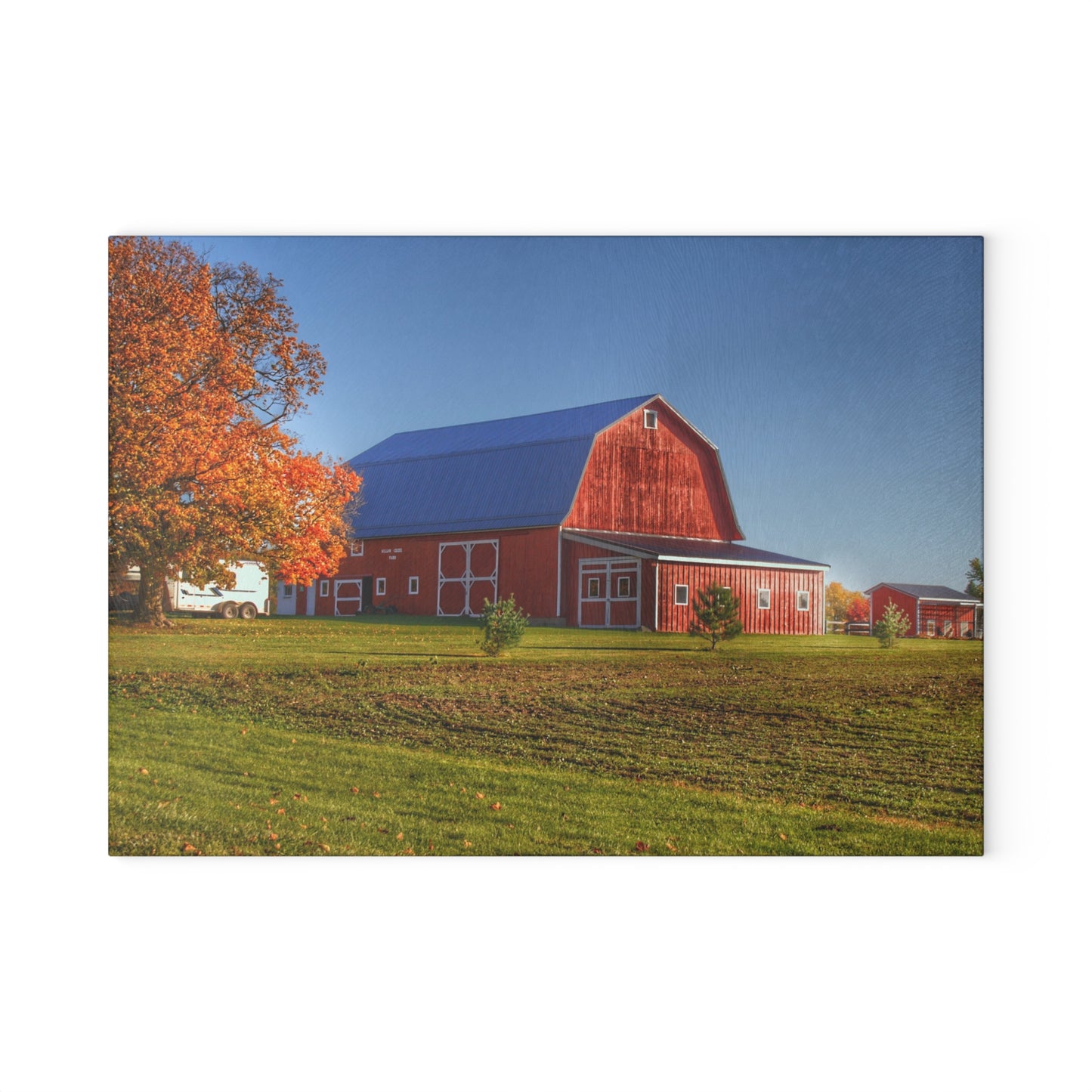 U R There Photography Shoemaker Road Red Rustic Farmhouse Tempered-Glass Cutting Board