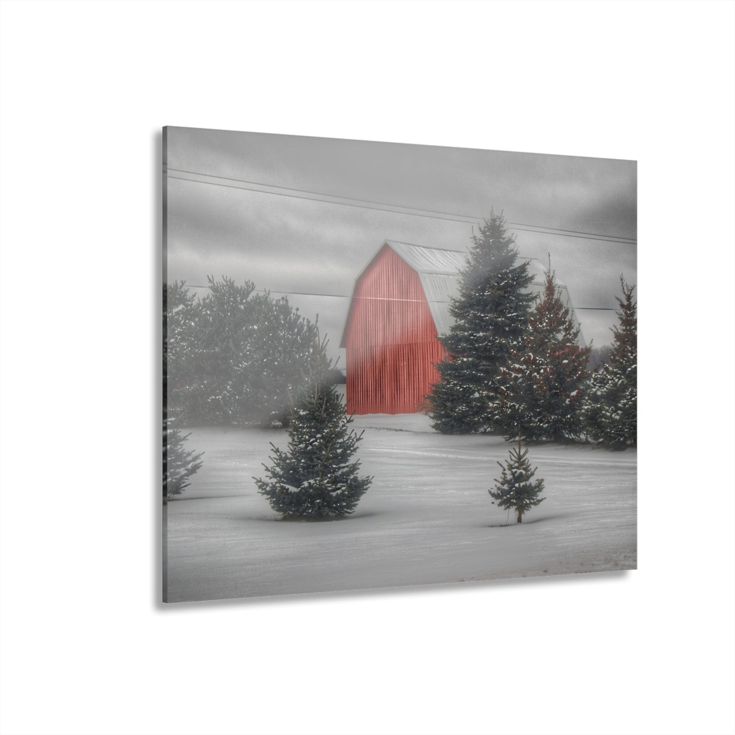 U R There Photography Vernor Road Winter Red Rustic Farmhouse Acrylic Wall Print