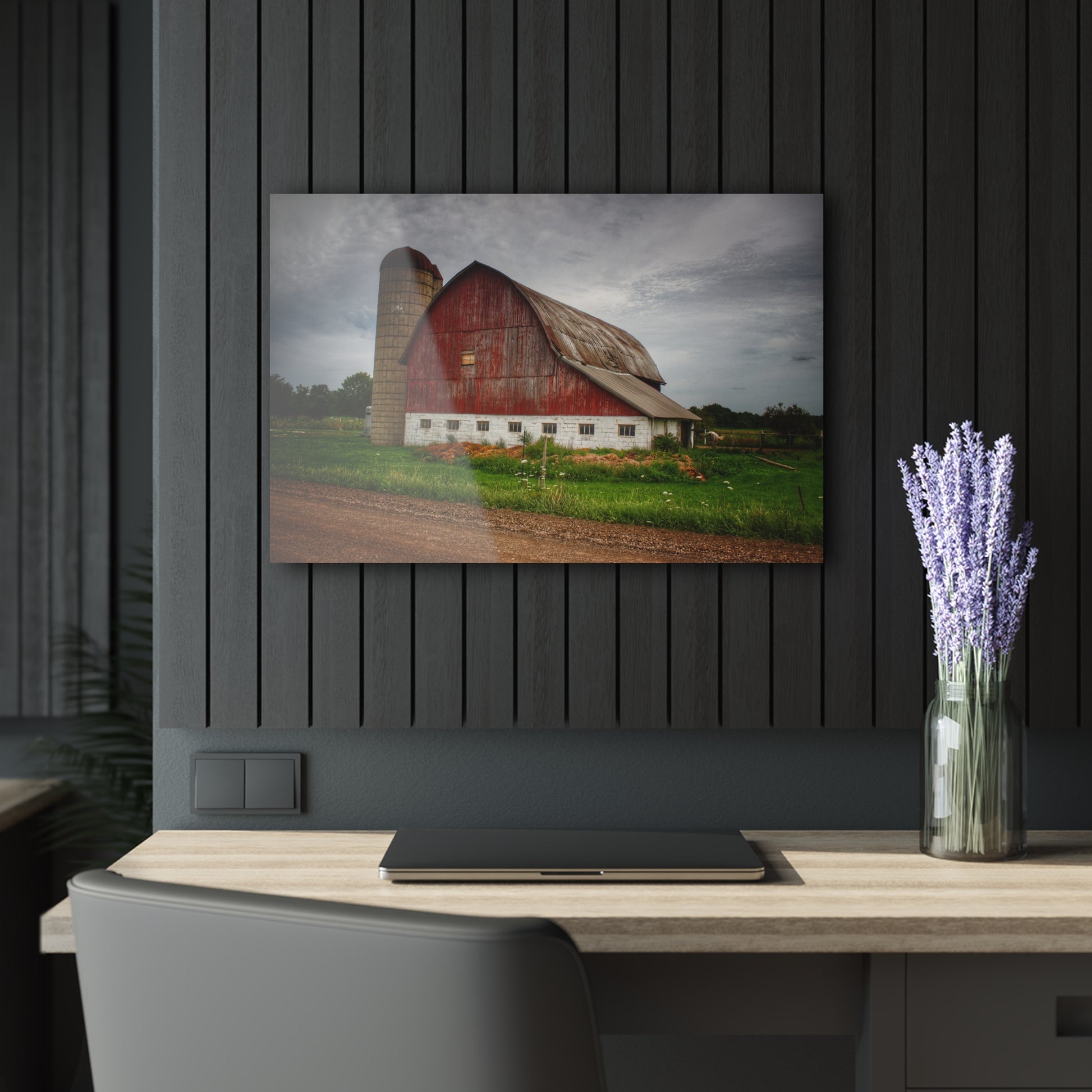 U R There Photography Washburn Road Red Rustic Farmhouse Acrylic Wall Print 30″ x 20″ (Horizontal) 0.25''