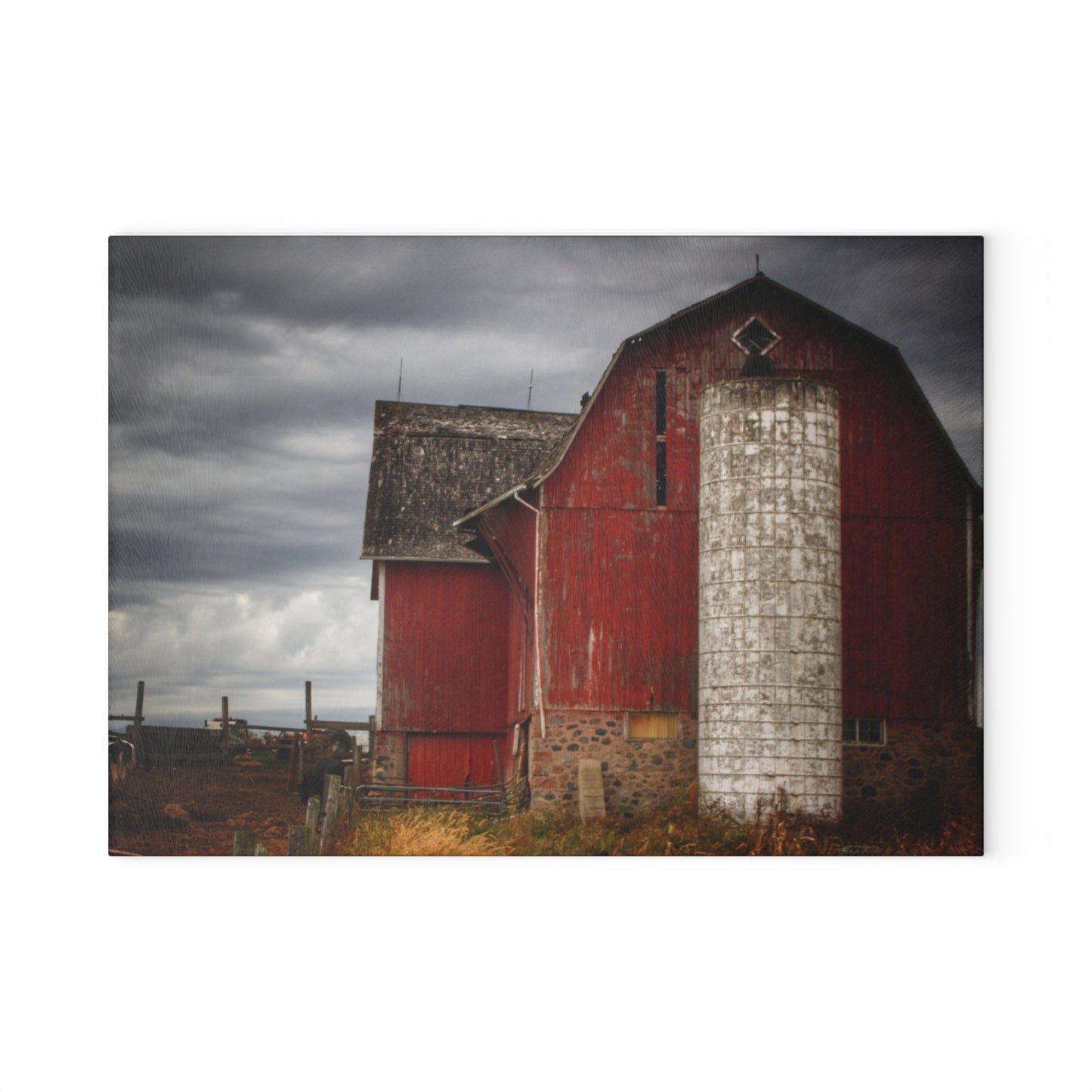 U R There Photography Hurd Corners Red III Rustic Farmhouse Tempered-Glass Cutting Board