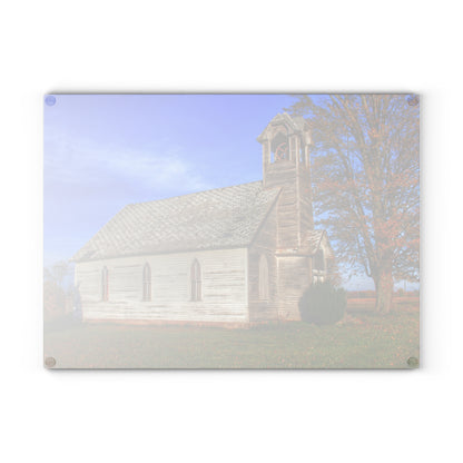 U R There Photography Schoolhouse of Marlette Road I Rustic Farmhouse Tempered-Glass Cutting Board
