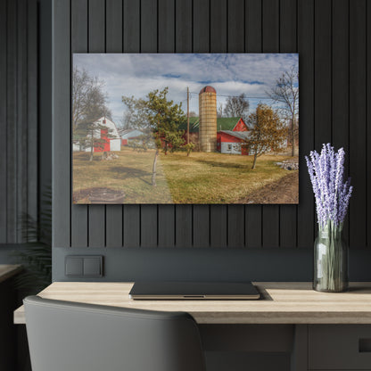 U R There Photography Newark Road Red and Silos I Rustic Farmhouse Acrylic Wall Print