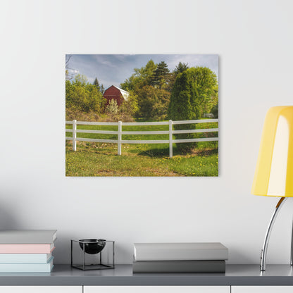 U R There Photography Sutton Road Red Beyond the Fence Rustic Farmhouse Acrylic Wall Print