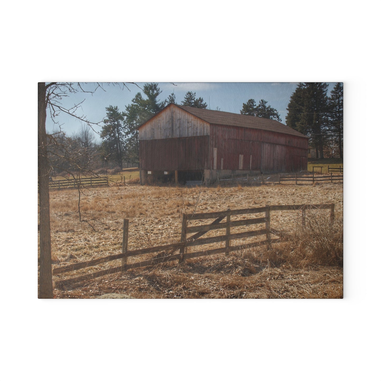 U R There Photography Hough Road Rural Red Rustic Farmhouse Tempered-Glass Cutting Board