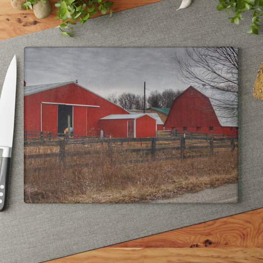 U R There Photography January Reds Rustic Farmhouse Tempered-Glass Cutting Board