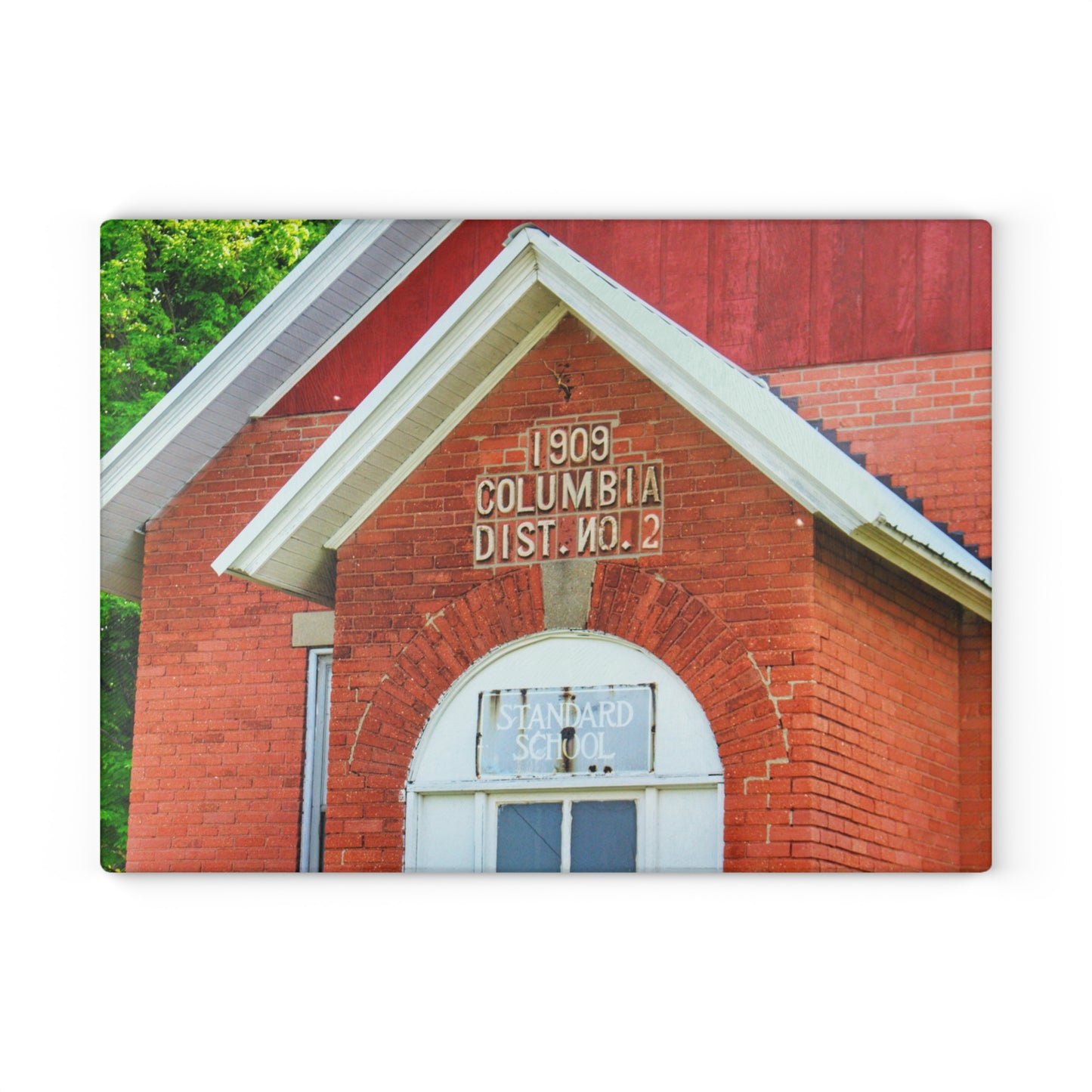 U R There Photography French Road Old Standard Schoolhouse II Rustic Farmhouse Tempered-Glass Cutting Board