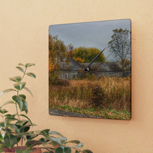 U R There Photography Hill Road Roadside Greys Rustic Farmhouse Acrylic Analog Wall Clock