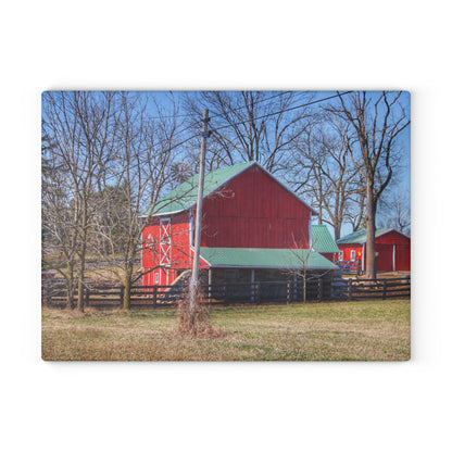 U R There Photography Imlay City Road Cow Barn II Rustic Farmhouse Tempered-Glass Cutting Board