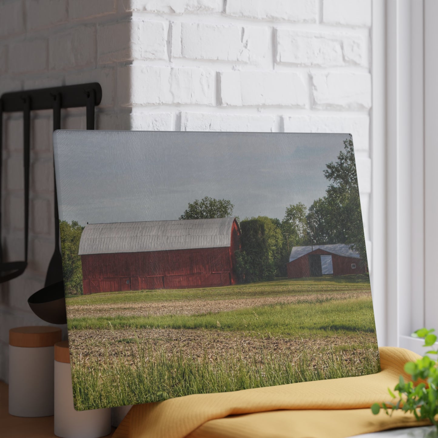 U R There Photography Catlin Road Reds Rustic Farmhouse Tempered-Glass Cutting Board