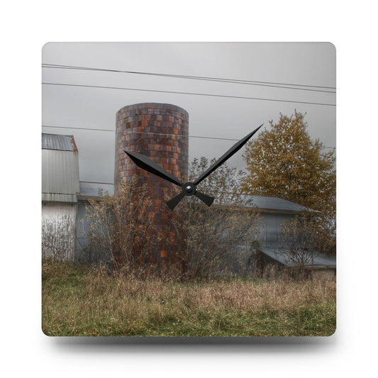 U R There Photography Bordman Road Grey Rustic Farmhouse Acrylic Analog Wall Clock 10.75'' × 10.75'' (Square)