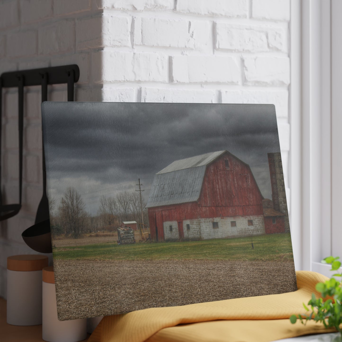U R There Photography Murray Road Red Rustic Farmhouse Tempered-Glass Cutting Board