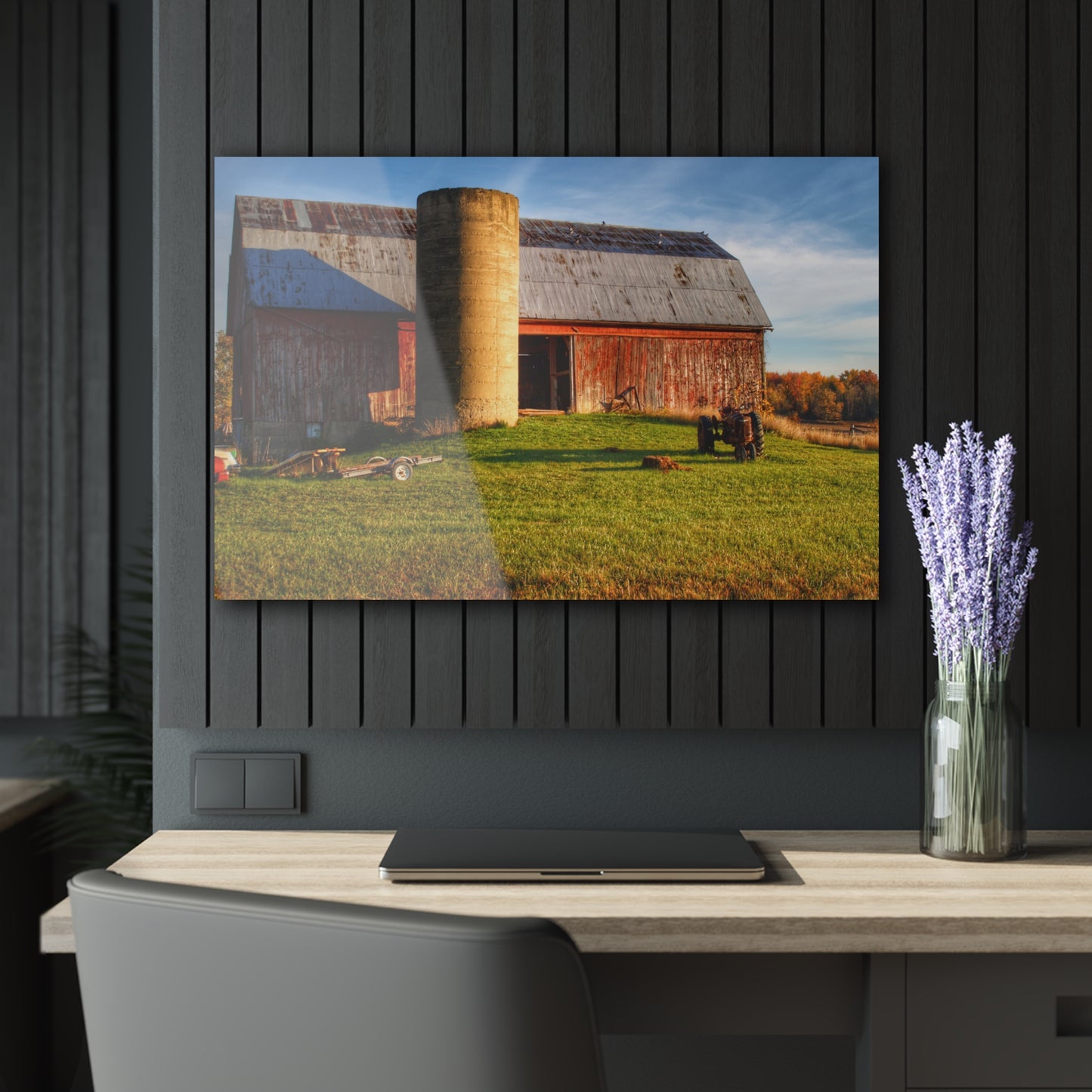 Barn Boutique Modern Farmhouse Acrylic Wall Print| Peck Road Red and Silo