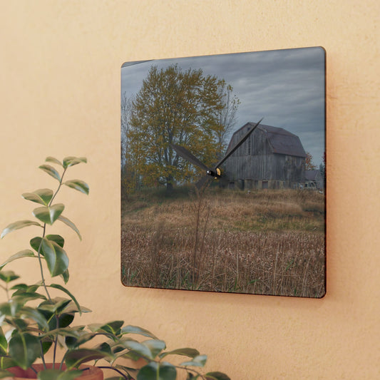 U R There Photography Swaffer Road Hilltop Grey Rustic Farmhouse Acrylic Analog Wall Clock