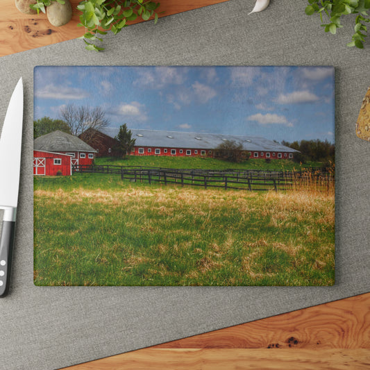 U R There Photography Delano Road Hillside Red Rustic Farmhouse Tempered-Glass Cutting Board