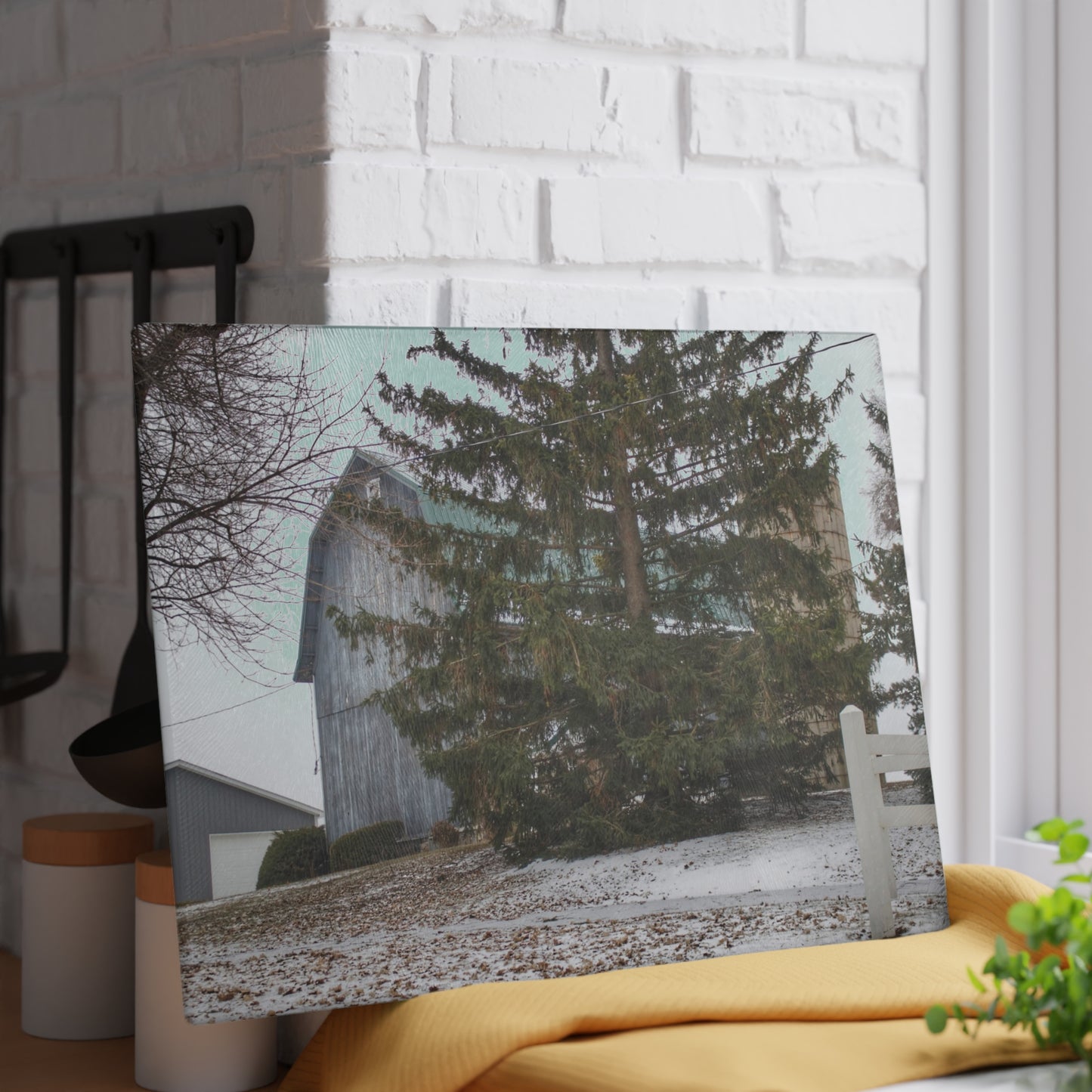 U R There Photography Hollow Corners Hidden Rustic Farmhouse Tempered-Glass Cutting Board