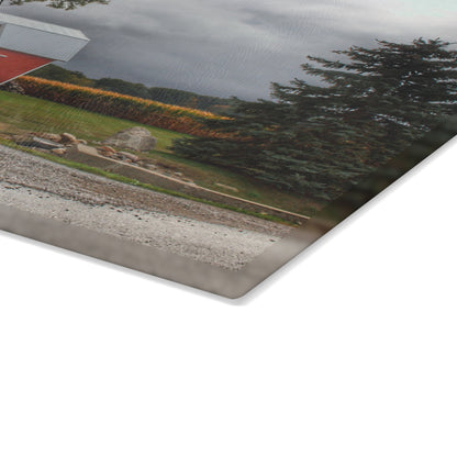 U R There Photography Richville Road Red Rustic Farmhouse Tempered-Glass Cutting Board