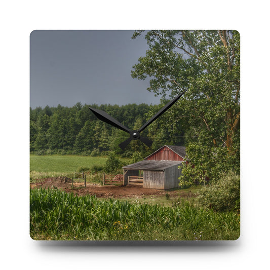 West Oregon Road Hidden Red I Rustic Farmhouse Acrylic Analog Wall Clock 10.75'' × 10.75'' (Square)