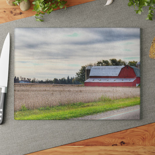 U R There Photography Brown City Red II Rustic Farmhouse Tempered-Glass Cutting Board