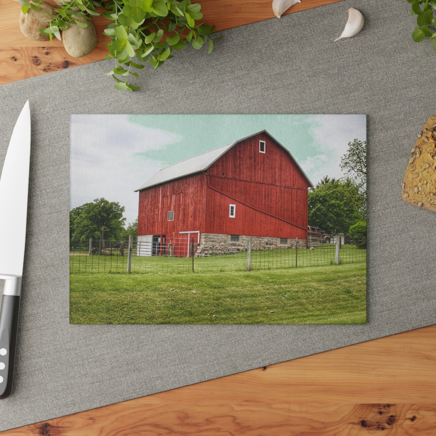 U R There Photography Elba Red II Rustic Farmhouse Tempered-Glass Cutting Board