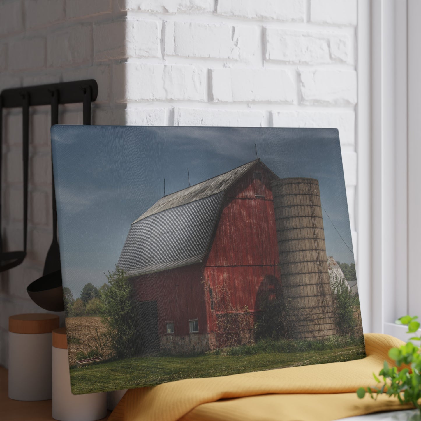 U R There Photography McDowell Road Reds III Rustic Farmhouse Tempered-Glass Cutting Board