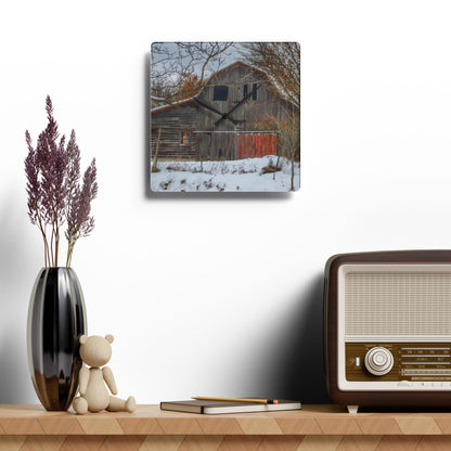 U R There Photography Hayes Road Grey in Winter I Rustic Farmhouse Acrylic Analog Wall Clock