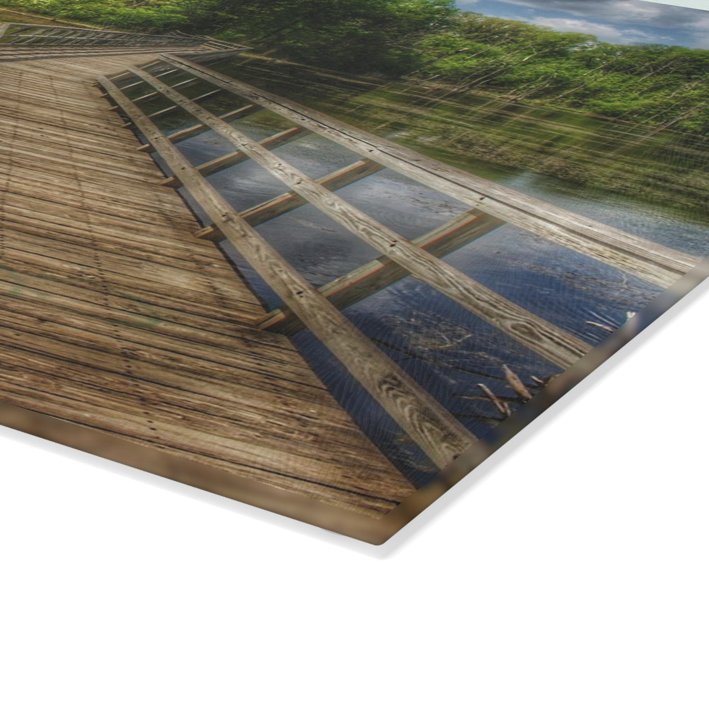 U R There Photography Linear Park Bridge in Lapeer III Rustic Farmhouse Tempered-Glass Cutting Board