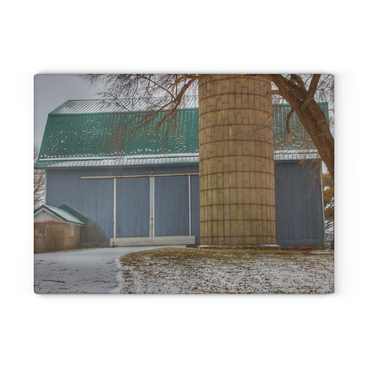 U R There Photography Hollow Corners Grey and Silo Rustic Farmhouse Tempered-Glass Cutting Board