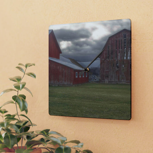 U R There Photography Church Road Reds Rustic Farmhouse Acrylic Analog Wall Clock
