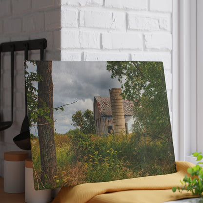 U R There Photography Hill Road Roadside Grey III Rustic Farmhouse Tempered-Glass Cutting Board