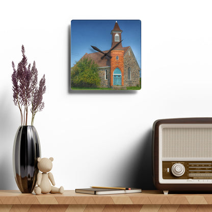 U R There Photography Mayville Church of the Past Rustic Farmhouse Acrylic Analog Wall Clock