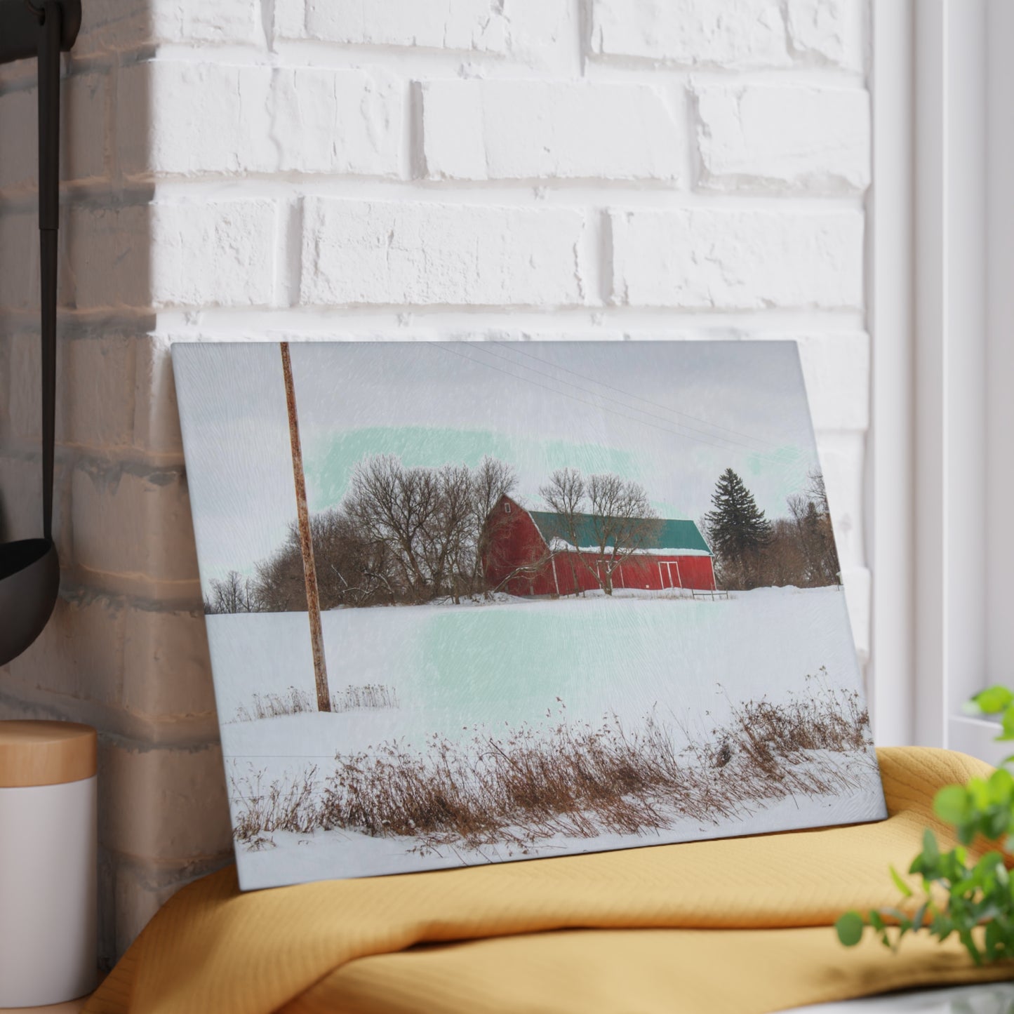 U R There Photography Five Lakes Hidden Red Rustic Farmhouse Tempered-Glass Cutting Board