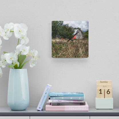 U R There Photography East Frances Road Hidden Grey I Rustic Farmhouse Acrylic Analog Wall Clock