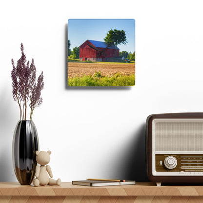 U R There Photography Morris Road Red Rustic Farmhouse Acrylic Analog Wall Clock