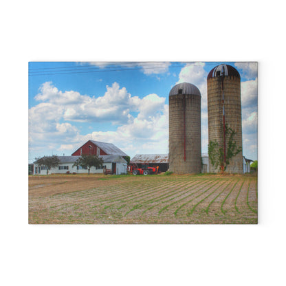 U R There Photography Marlette Road Farm III Rustic Farmhouse Tempered-Glass Cutting Board