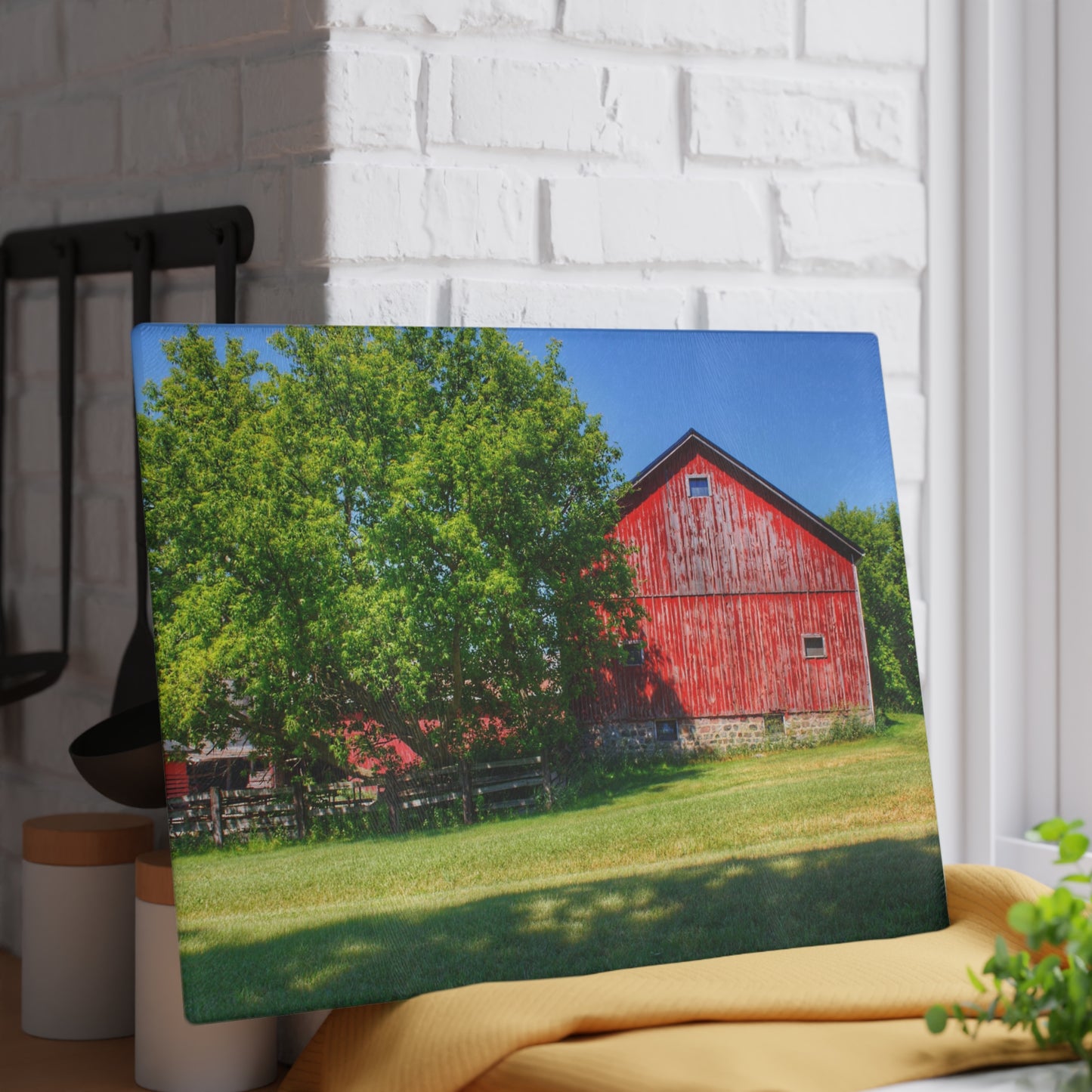 U R There Photography Five Lakes Red IV Rustic Farmhouse Tempered-Glass Cutting Board