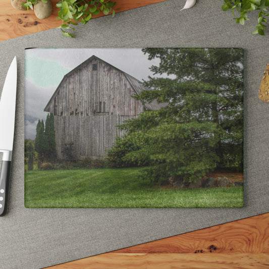 U R There Photography Dequindre Road Grey II Rustic Farmhouse Tempered-Glass Cutting Board