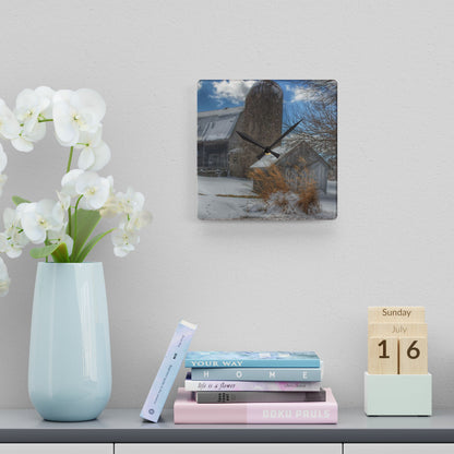 U R There Photography Ludwig Road Greys in Winter Rustic Farmhouse Acrylic Analog Wall Clock