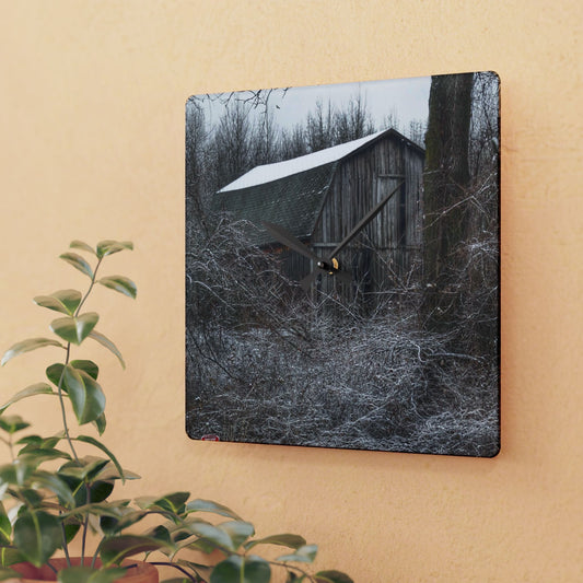 U R There Photography Saginaw Road Grey Rustic Farmhouse Acrylic Analog Wall Clock