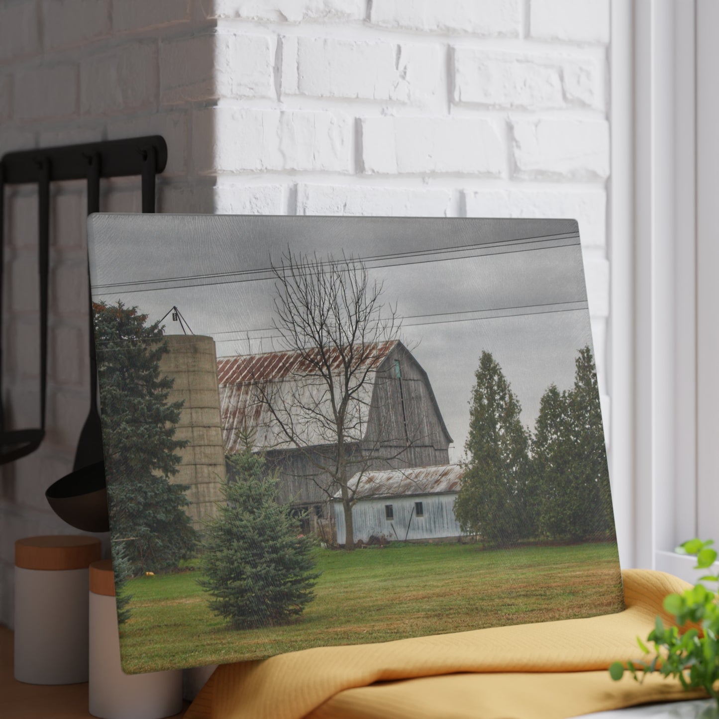 U R There Photography Eddy Road Grey I Rustic Farmhouse Tempered-Glass Cutting Board
