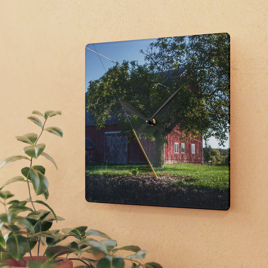 U R There Photography Rochester Road Hidden Red Rustic Farmhouse Acrylic Analog Wall Clock