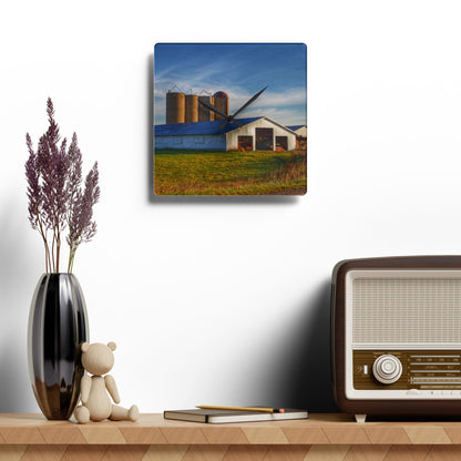 Rustic Farmhouse Wall Clock featuring Peck White and Silos