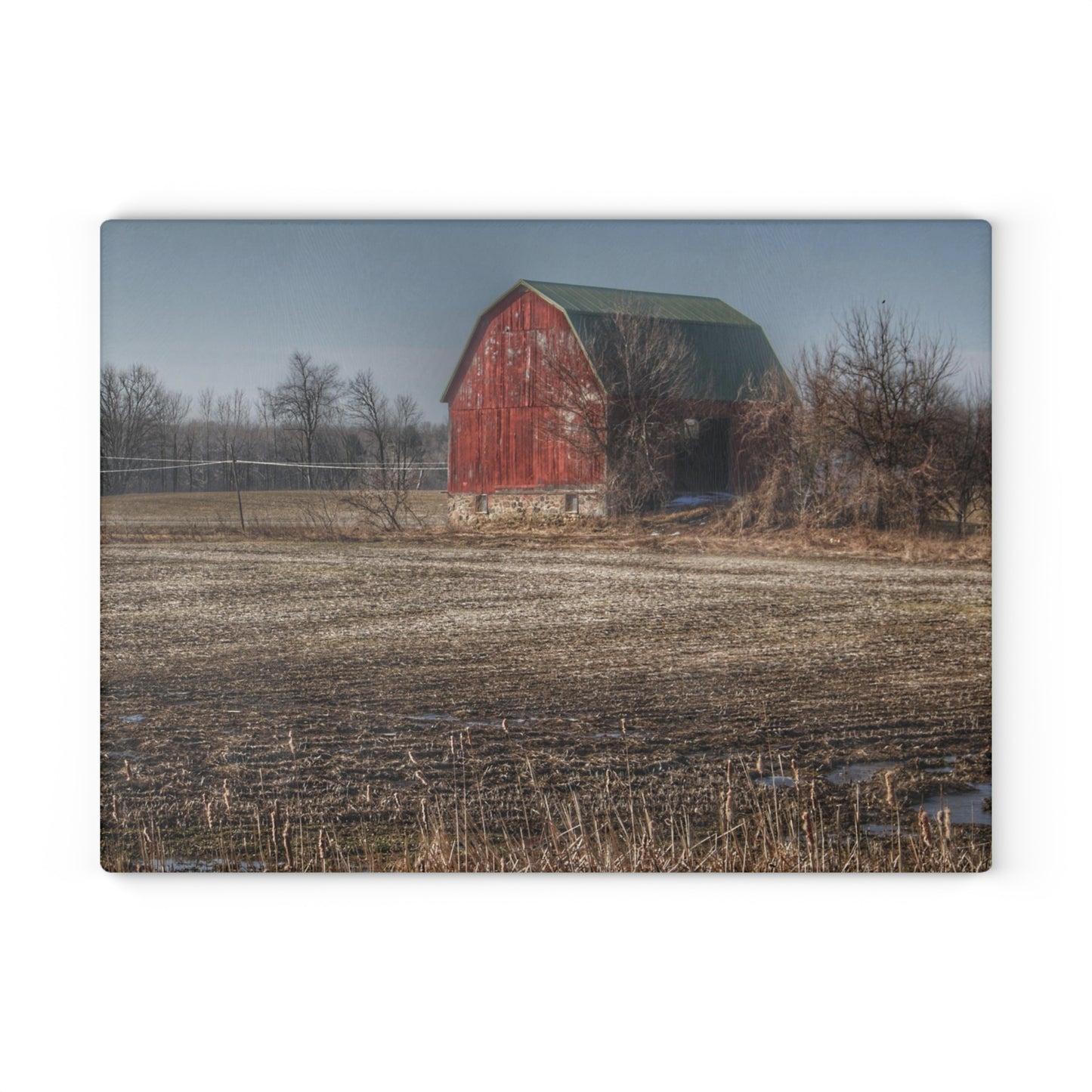 U R There Photography Bowers Road Goodland Red Rustic Farmhouse Tempered-Glass Cutting Board