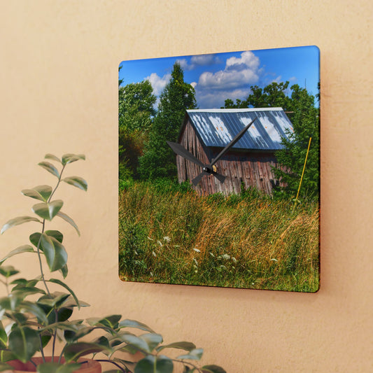 U R There Photography Lake Road Little Crooked Grey Rustic Farmhouse Acrylic Analog Wall Clock