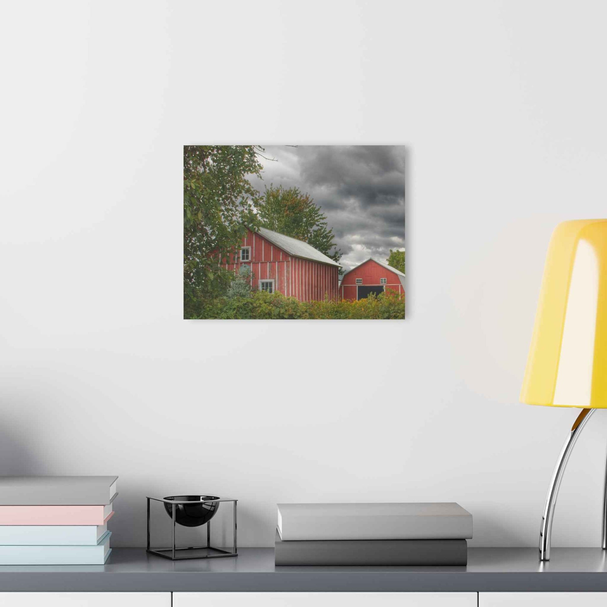 U R There Photography Pinstripe Barn and Buddy I Rustic Farmhouse Acrylic Wall Print