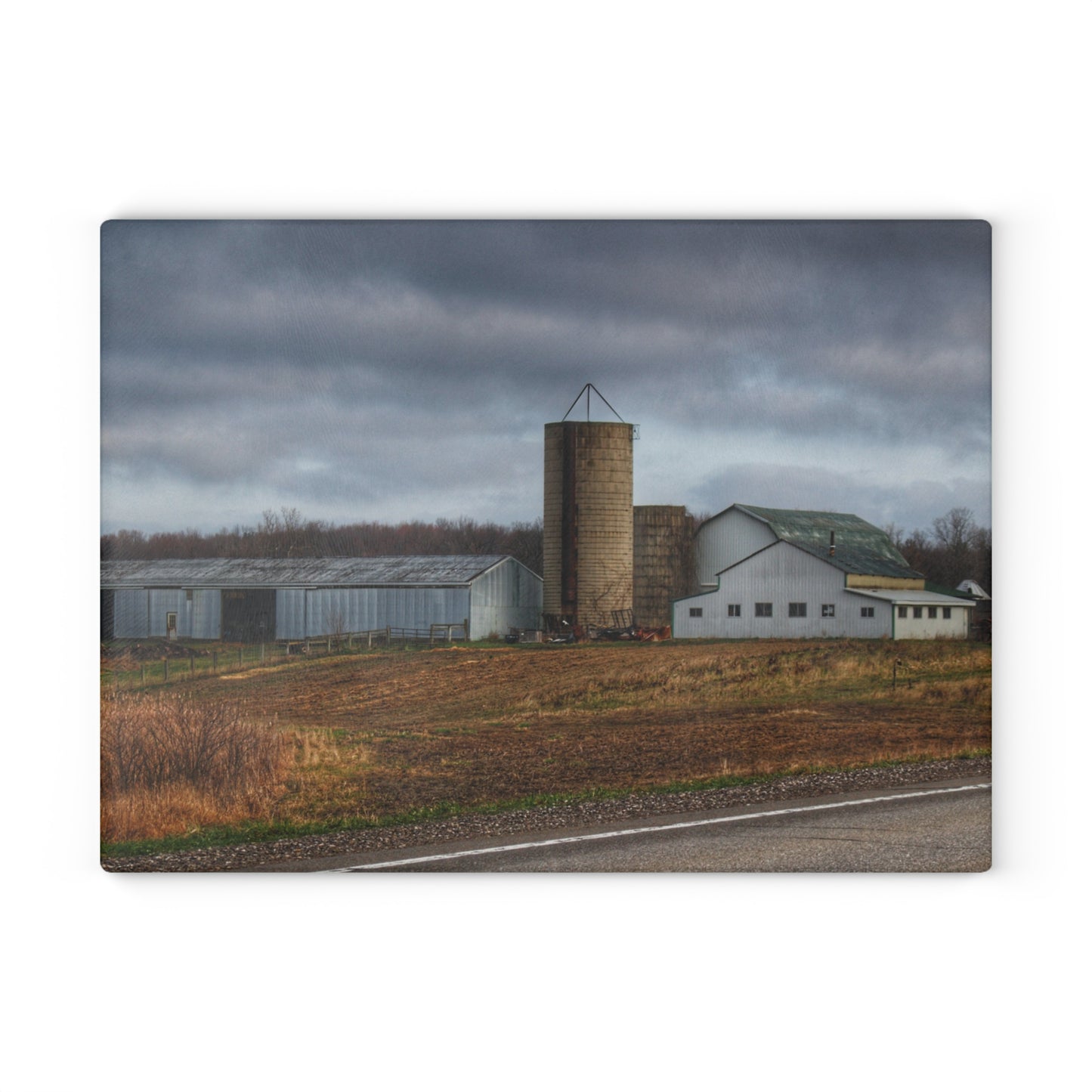 U R There Photography M-24 Whites Rustic Farmhouse Tempered-Glass Cutting Board