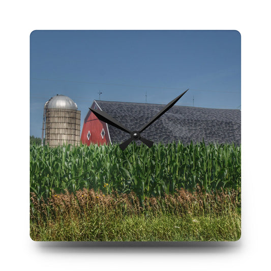 North Lake Pleasant Red Above the Corn Rustic Farmhouse Acrylic Analog Wall Clock 10.75'' × 10.75'' (Square)