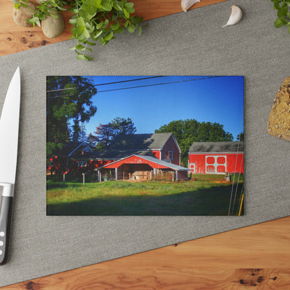 U R There Photography Rochester Road Little Red Farm Rustic Farmhouse Tempered-Glass Cutting Board