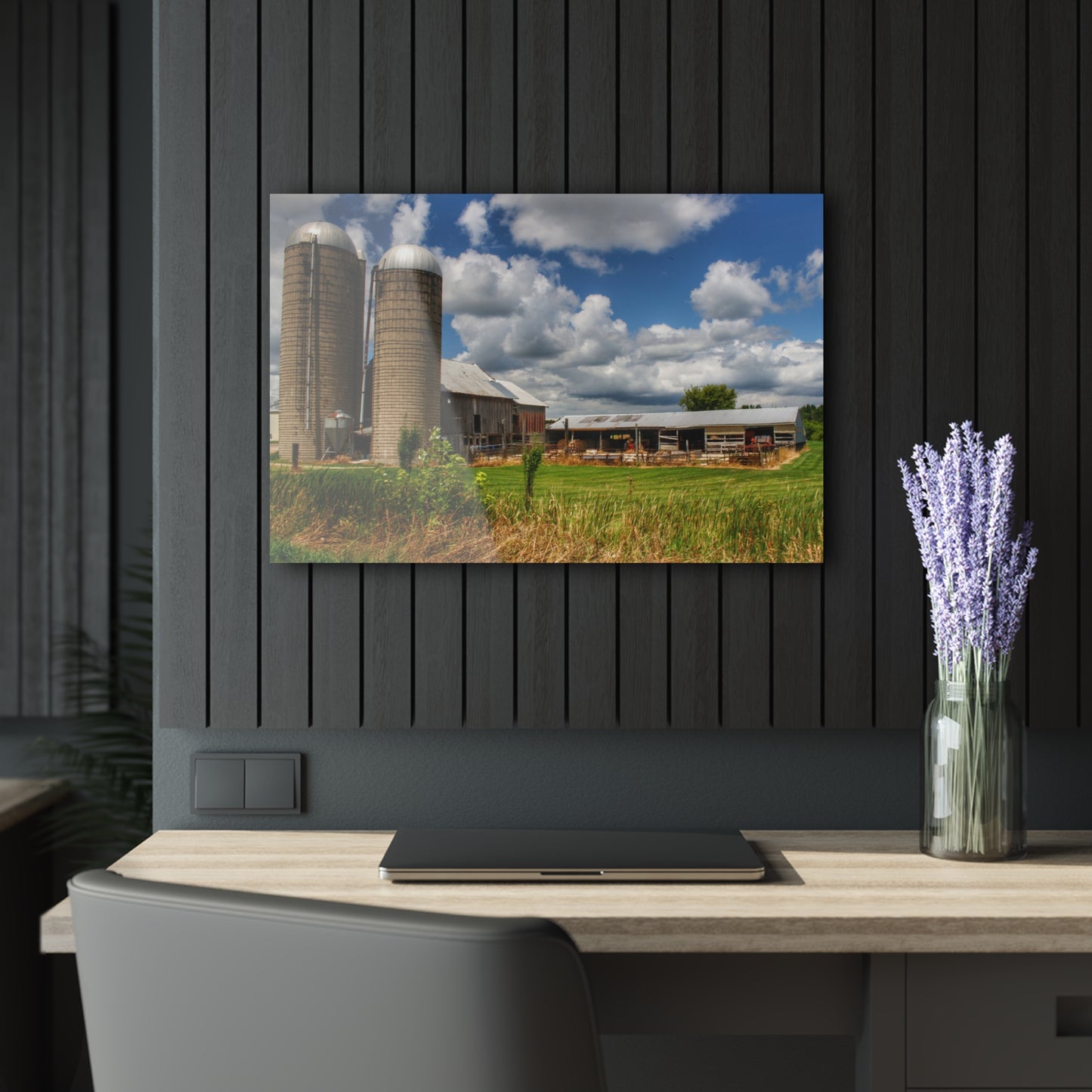 U R There Photography Millington Grey and Silos Rustic Farmhouse Acrylic Wall Print