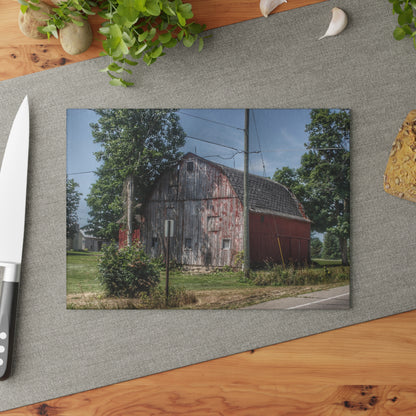 U R There Photography Roods Lake Road Red II Rustic Farmhouse Tempered-Glass Cutting Board